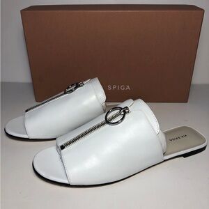 Via Spiga Hope Leather Slide Sandal Porcelain 9.5 New